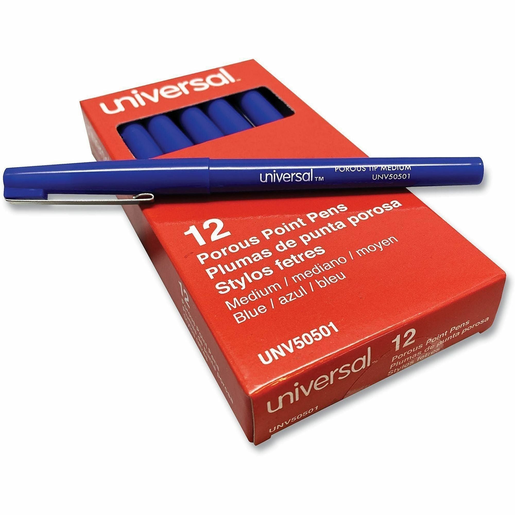 Universal Porous Point Pen, Stick, Medium 0.7 mm, Blue Ink, Blue Barrel, Dozen - 0.7 mm Medium Bullet Pen Point - Blue Ink - Liquid - Blue Barrel - 1 Dozen