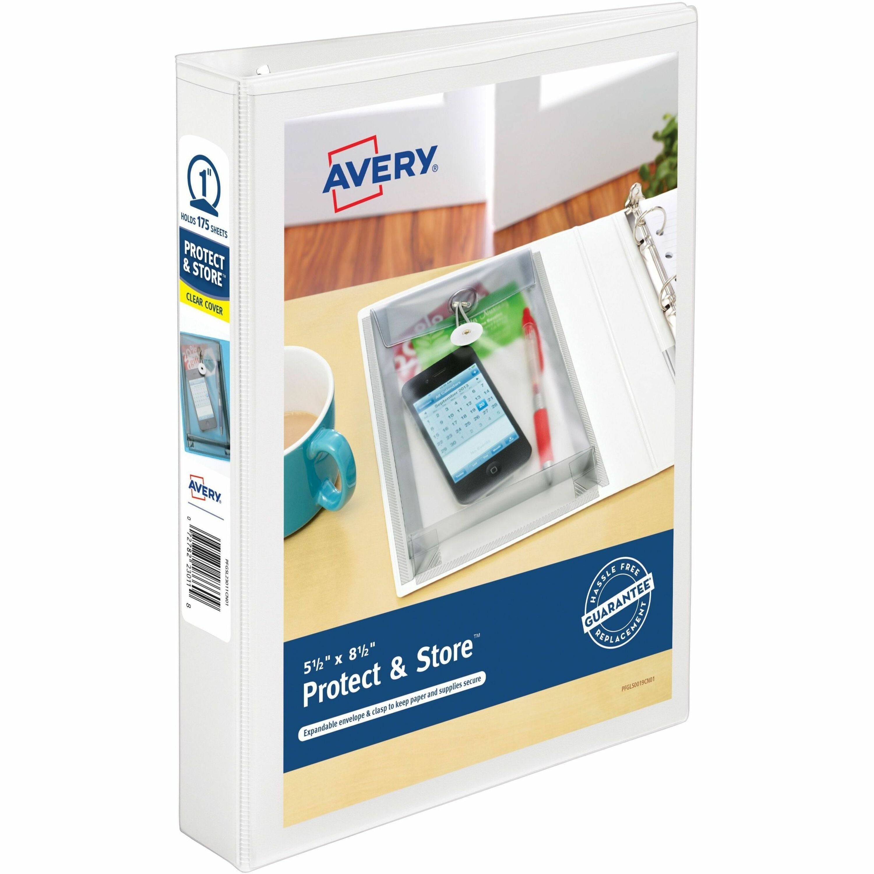 Avery 1" Mini Durable View Protect & Store Binder, White, 175 Sheets - Avery&reg; Mini Durable View Protect & Store(TM) Binder, 1" Round Rings, 175-Sheet Capacity, 5-1/2" x 8-1/2" , White (23011)