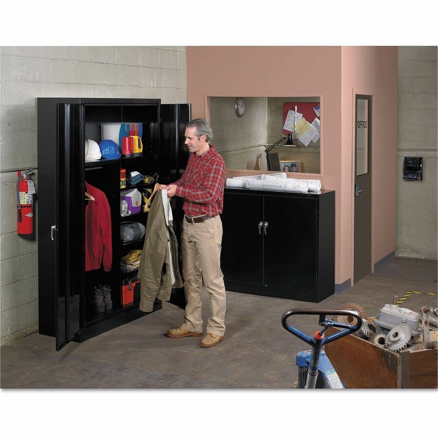 Tennsco Jumbo Storage Cabinet - 48" Width x 24" Depth x 78" Height - 5 x Shelf(ves) - 2 x Door(s) - 2000 lb Load Capacity - Leveling Glide, Recessed Handle, Security Lock - Black - Steel - Recycled