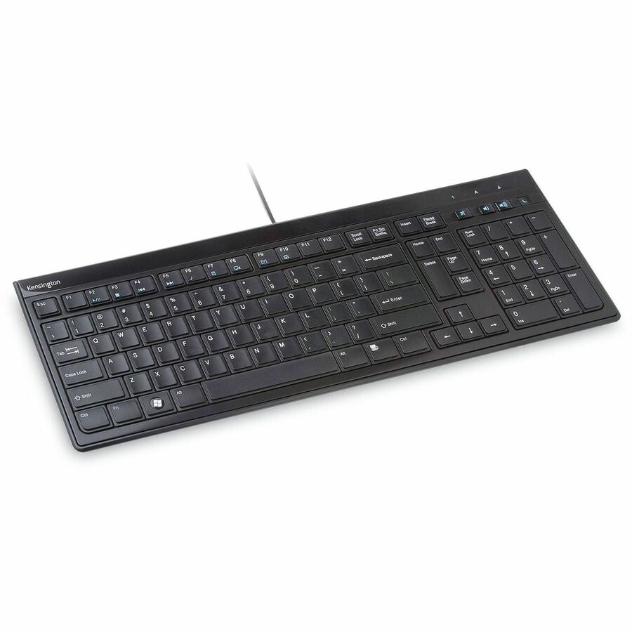 Kensington Slim Type Keyboard - Cable Connectivity - USB Interface - Volume Control, Mute, Sleep, Internet Hot Key(s) - Computer - PC, Mac - Scissors Keyswitch - Matte Black
