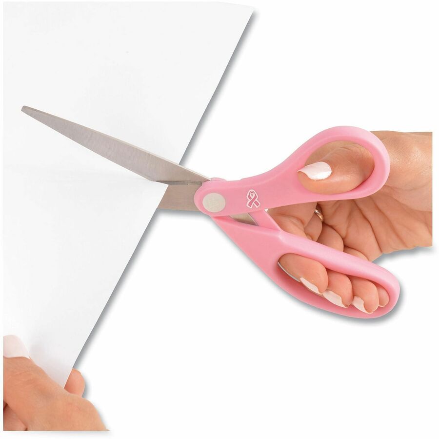 Westcott 8" Breast Cancer Awareness Straight Scissors - 8" Overall Length - Straight-left/right - Stainless Steel - Pink - 1 Each