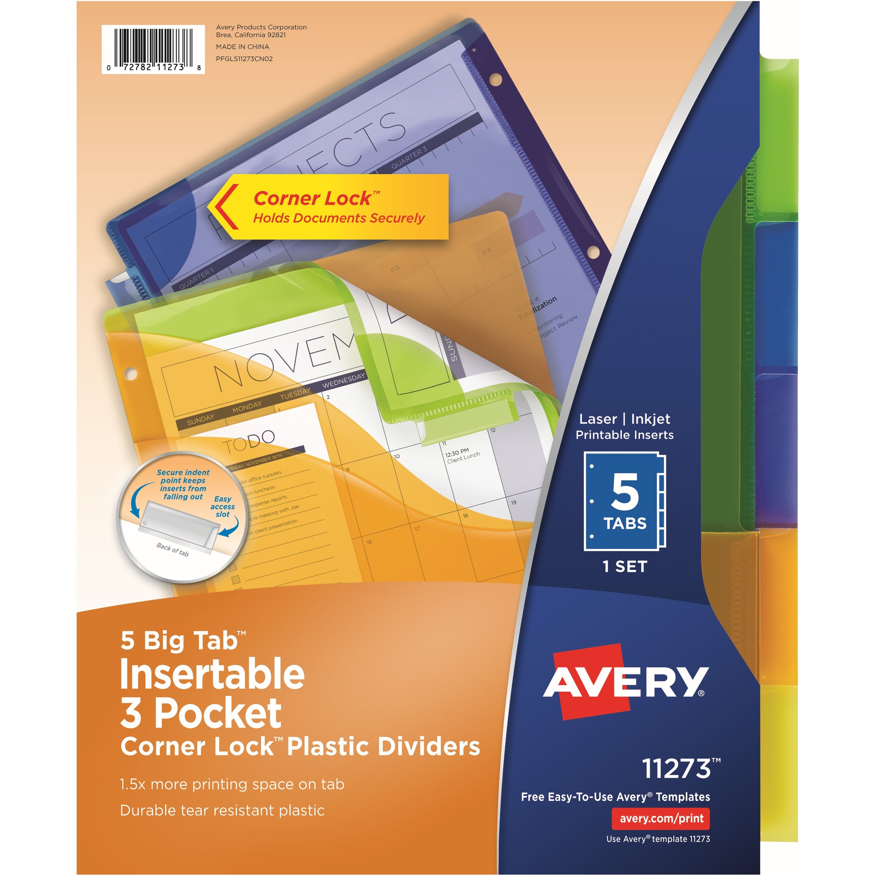 Avery&reg; Big Tab Tab Divider - 5 x Divider(s) - 1/5 - 5 - 5 Tab(s)/Set - 9.3" Divider Width x 11.25" Divider Length - 3 Hole Punched - Multicolor Plastic Divider - Multicolor Plastic Tab(s) - Insertable, Hole-punched, Customizable, Durable, Tear Resi...