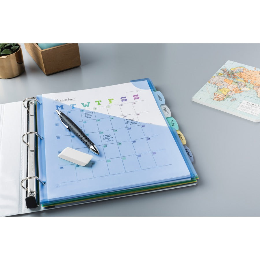 Avery&reg; Corner Lock Write & Erase Plastic Dividers with Expandable Pockets - 5 x Divider(s) - 5 Write-on Tab(s) - 1/5 - 5 - 5 Tab(s)/Set - 9.3" Divider Width x 11.25" Divider Length - 3 Hole Punched - Multicolor Plastic, Translucent Divider - Multic...