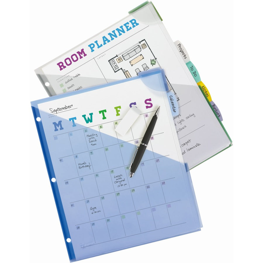 Avery&reg; Corner Lock Write & Erase Plastic Dividers with Expandable Pockets - 5 x Divider(s) - 5 Write-on Tab(s) - 1/5 - 5 - 5 Tab(s)/Set - 9.3" Divider Width x 11.25" Divider Length - 3 Hole Punched - Multicolor Plastic, Translucent Divider - Multic...