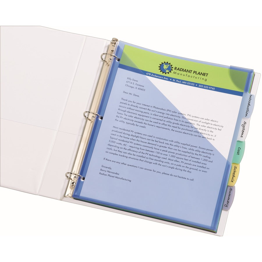 Avery&reg; Corner Lock Write & Erase Plastic Dividers with Expandable Pockets - 5 x Divider(s) - 5 Write-on Tab(s) - 1/5 - 5 - 5 Tab(s)/Set - 9.3" Divider Width x 11.25" Divider Length - 3 Hole Punched - Multicolor Plastic, Translucent Divider - Multic...