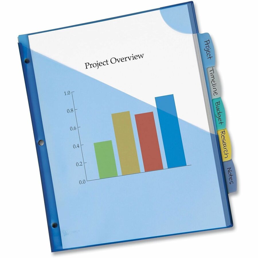 Avery&reg; Corner Lock Write & Erase Plastic Dividers with Expandable Pockets - 5 x Divider(s) - 5 Write-on Tab(s) - 1/5 - 5 - 5 Tab(s)/Set - 9.3" Divider Width x 11.25" Divider Length - 3 Hole Punched - Multicolor Plastic, Translucent Divider - Multic...