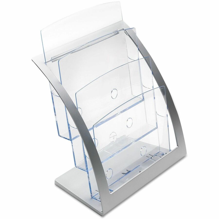Deflecto Contemporary Literature Holder - 3 Tier(s) - 13.31" Height x 11.24" Width x 6.94" Depth - Floor - Silver - 1 Each