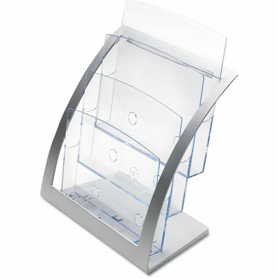 Deflecto Contemporary Literature Holder - 3 Tier(s) - 13.31" Height x 11.24" Width x 6.94" Depth - Floor - Silver - 1 Each