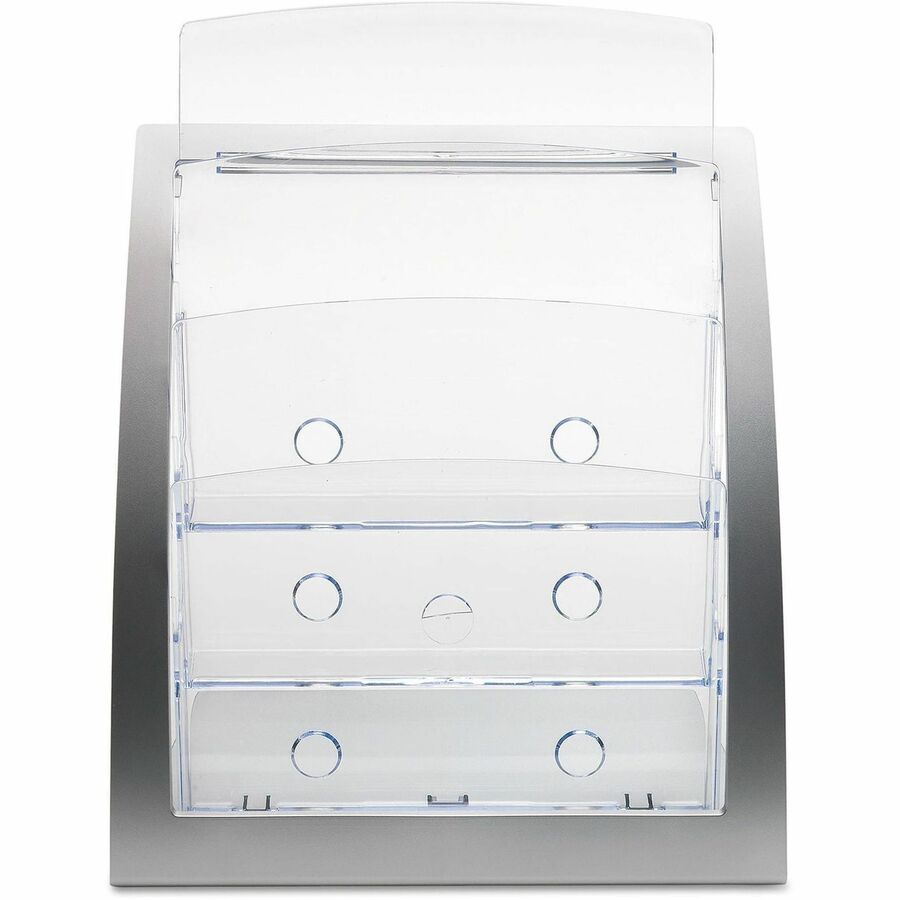 Deflecto Contemporary Literature Holder - 3 Tier(s) - 13.31" Height x 11.24" Width x 6.94" Depth - Floor - Silver - 1 Each