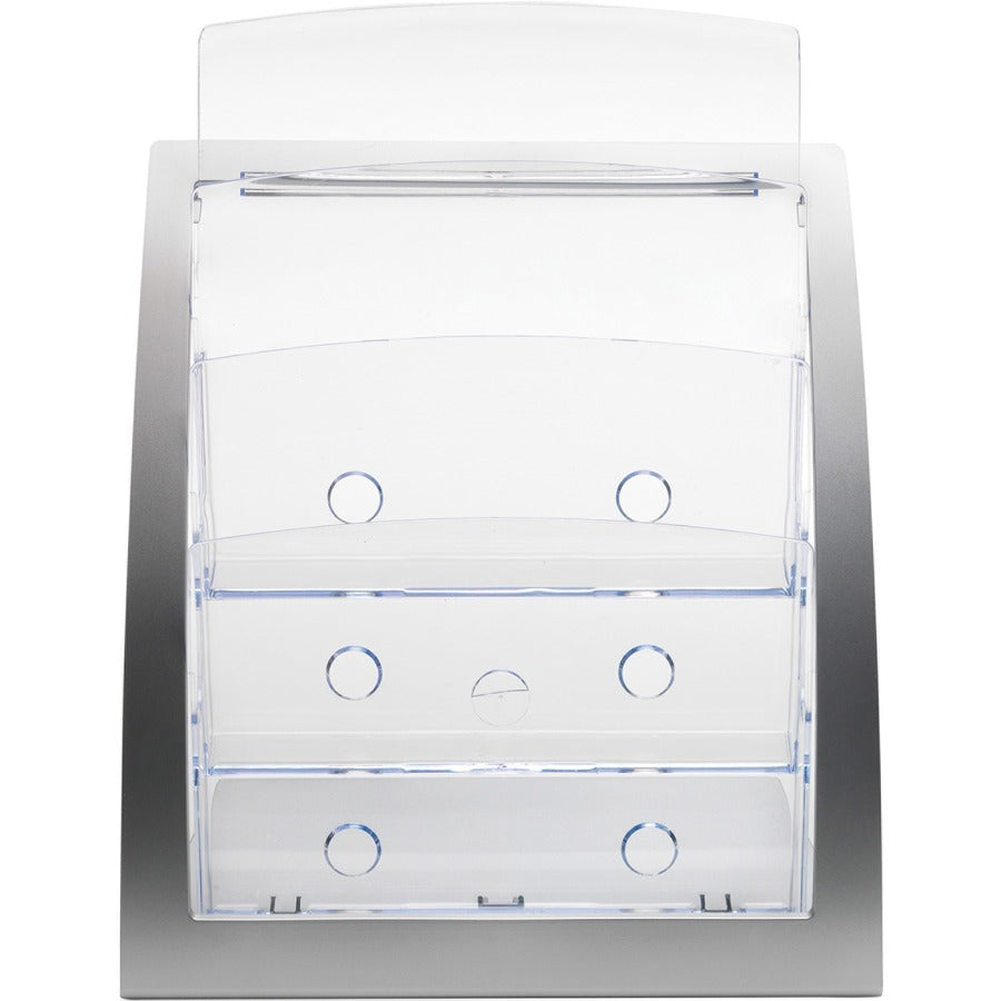 Deflecto Contemporary Literature Holder - 3 Tier(s) - 13.31" Height x 11.24" Width x 6.94" Depth - Floor - Silver - 1 Each
