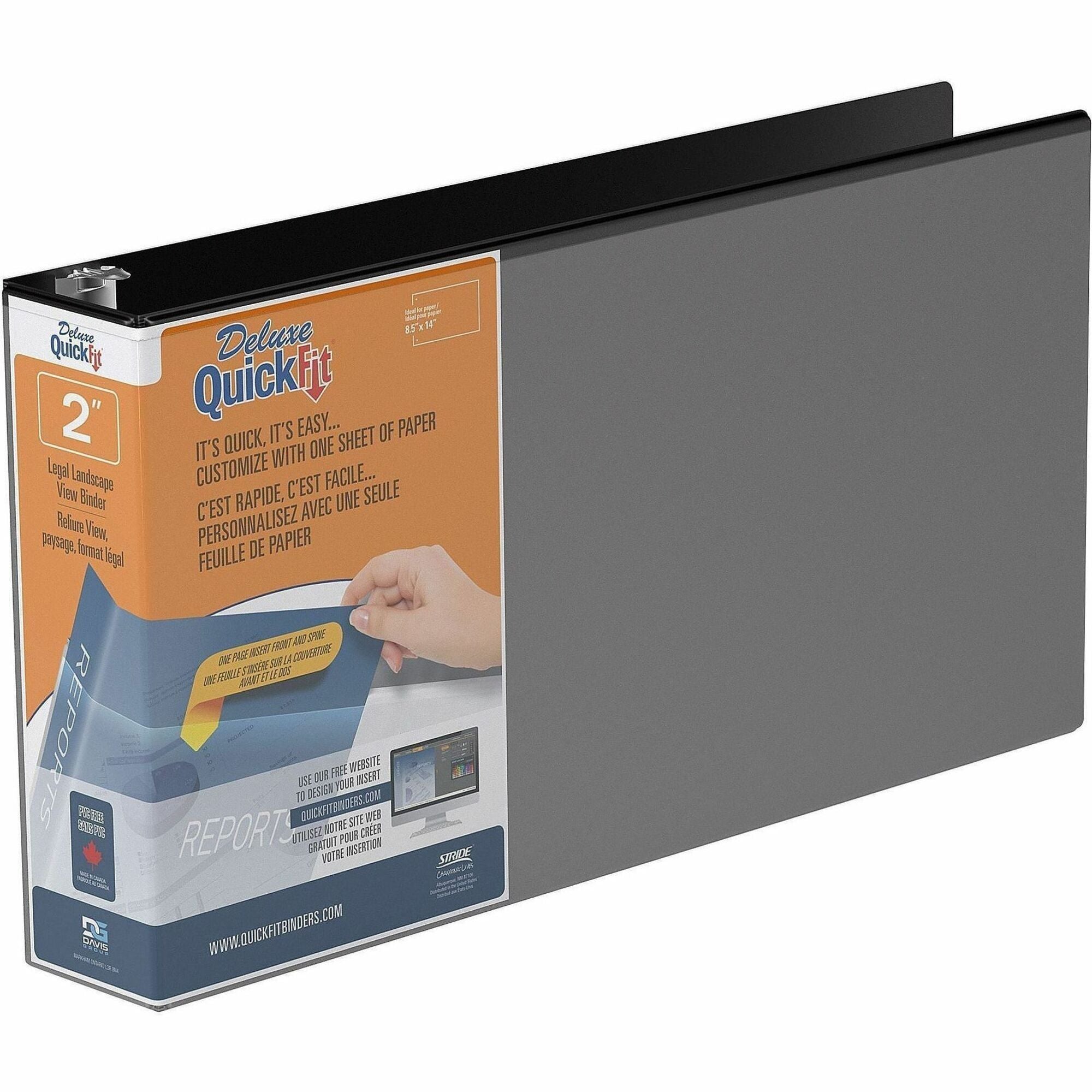 QuickFit Ring Binder - 2" Binder Capacity - Legal - 8 1/2" x 14" Sheet Size - 400 Sheet Capacity - 3 x 2" Ring(s) - Fastener(s): Round Ring - Pocket(s): 2, Internal - Polypropylene - Black - Recycled - Antimicrobial - 1 Each
