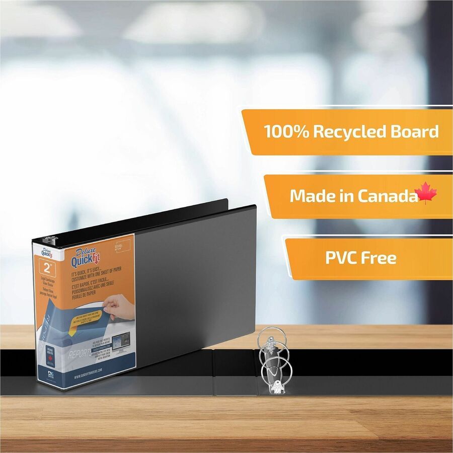 QuickFit Ring Binder - 2" Binder Capacity - Legal - 8 1/2" x 14" Sheet Size - 400 Sheet Capacity - 3 x 2" Ring(s) - Fastener(s): Round Ring - Pocket(s): 2, Internal - Polypropylene - Black - Recycled - Antimicrobial - 1 Each