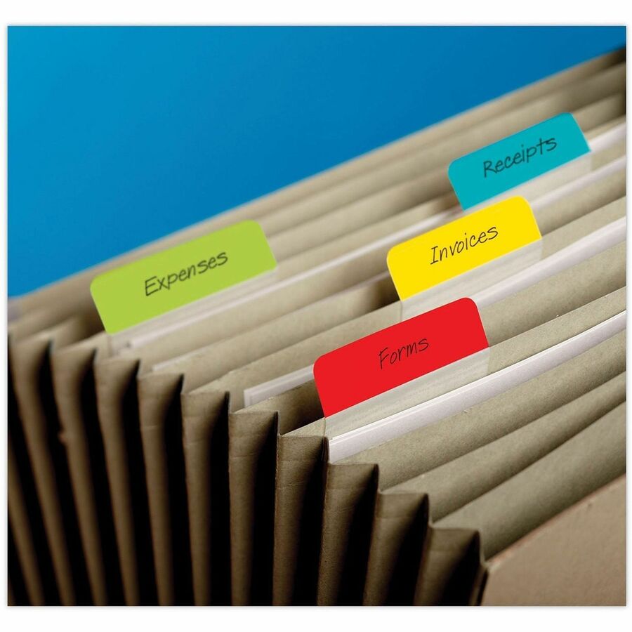 Post-it&reg; Solid Colors Angled Filing Tabs - Write-on Tab(s) - 2" Tab Height x 1.50" Tab Width - Assorted Tab(s) - Durable, Tear Resistant, Wear Resistant, Reusable - 24 / Pack