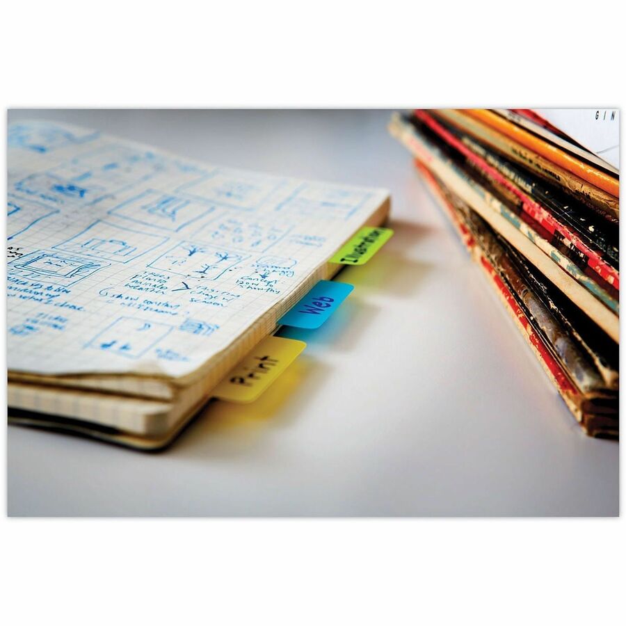 Post-it&reg; Solid Colors Angled Filing Tabs - Write-on Tab(s) - 2" Tab Height x 1.50" Tab Width - Assorted Tab(s) - Durable, Tear Resistant, Wear Resistant, Reusable - 24 / Pack