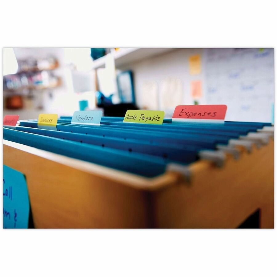 Post-it&reg; Solid Colors Angled Filing Tabs - Write-on Tab(s) - 2" Tab Height x 1.50" Tab Width - Assorted Tab(s) - Durable, Tear Resistant, Wear Resistant, Reusable - 24 / Pack