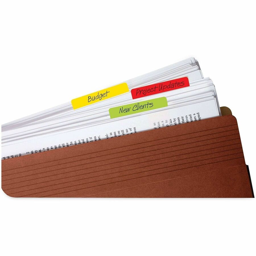 Post-it&reg; Solid Colors Angled Filing Tabs - Write-on Tab(s) - 2" Tab Height x 1.50" Tab Width - Assorted Tab(s) - Durable, Tear Resistant, Wear Resistant, Reusable - 24 / Pack