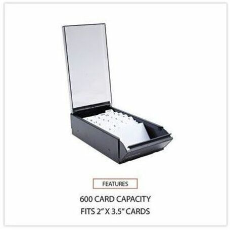 Universal Business Card File - 600 Card Capacity - For 3.50" x 2" Size Card - 20 Index Guide - Black - Metal, Plastic