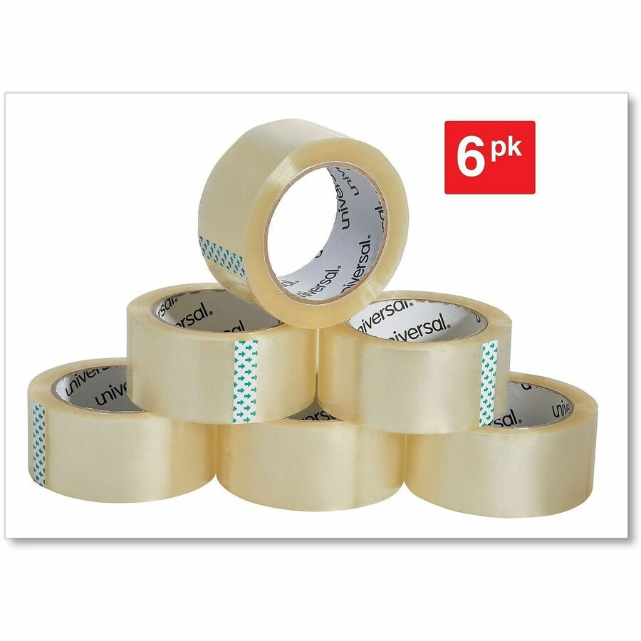 Universal Heavy-Duty Box Sealing Tape, 3" Core, 1.88" x 54.6 yds, Clear, 6/Pack - 54.60 yd Length x 1.88" Width x 3 mil Thickness - 3" Core - Clear - Resin - Plastic Backing - 6 / Pack