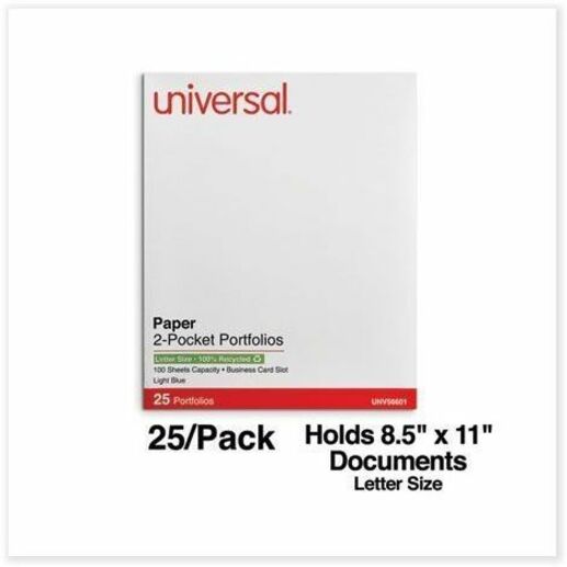 Universal Pocket Folder - 11" x 8 1/2" - 2 Inside Front & Back Pocket(s) - 25 Box