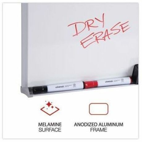 Universal Dry Erase Board - 48" (4 ft) Width x 36" (3 ft) Height - White Melamine Surface - Anodized Aluminum Frame - 1 Each