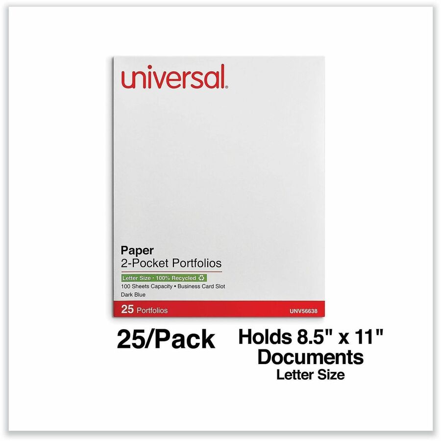 Universal Pocket Folder - 11" x 8 1/2" - 2 Inside Front & Back Pocket(s) - 25 Box