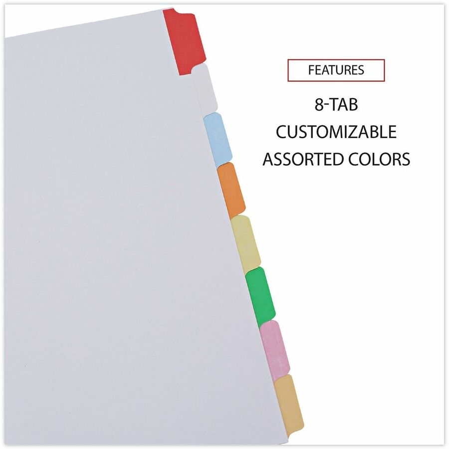 Universal Deluxe Write-On/Erasable Tab Index, 8-Tab, 11 x 8.5, White, Assorted Tabs, 1 Set - 8 Write-on Side Tab(s) - Letter - 8.50" Width x 11" Length - 3 Hole Punched - White Paper Divider - Assorted Paper Tab(s) - Customizable, Double-sided, Reinfor...
