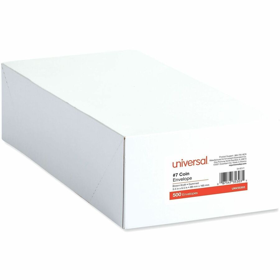 Universal Envelope - Coin - #7 - 24 lb - Gummed - Light Brown Kraft - Kraft Paper - 500 / Box