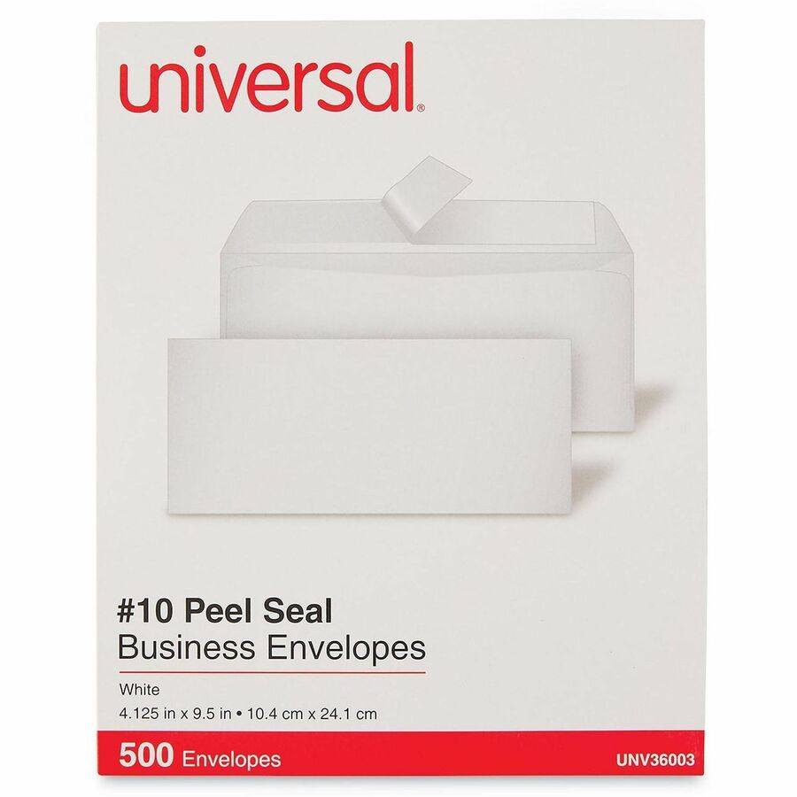 Universal Envelope - Business - #10 - 24 lb - Self Adhesive - White - Paper Stock - 500 / Box
