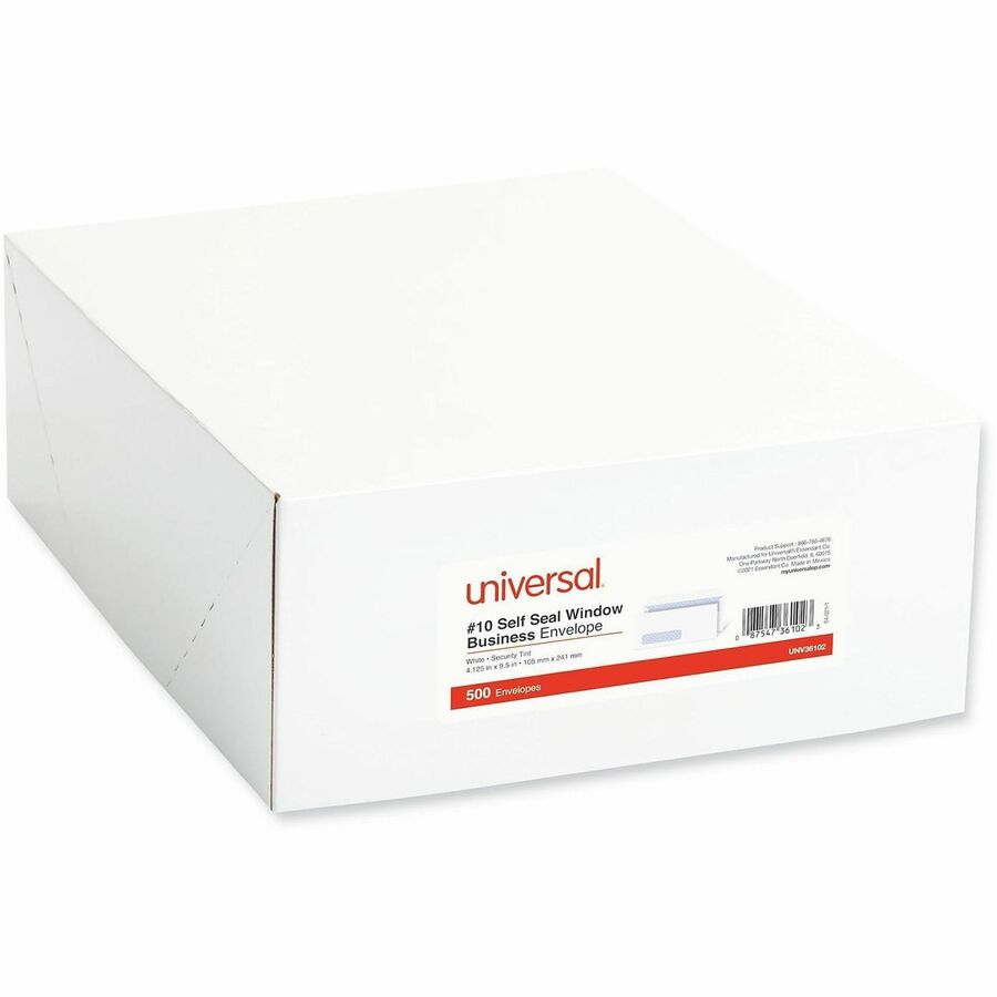 Universal Envelope - Business - #10 - 24 lb - Self Adhesive - White - Paper Stock - 500 / Box