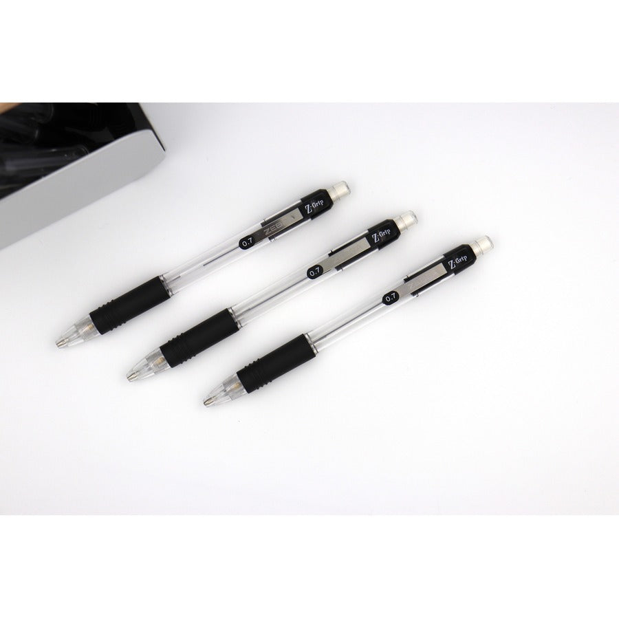 Zebra Pen Z-Grip Mechanical Pencil, 0.7 mm, HB #2 Graphite, Black Grip, 24-Pack - 0.7 mm Graphite Lead - Refillable - Clear Plastic Barrel - 24 / Pack