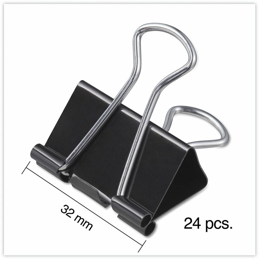 Universal Binder Clips with Storage Tub, Medium, Black/Silver, 24/Pack - Medium - 1.3" Width - 0.63" Size Capacity - Black, Silver - Metal, Steel Wire - 24 / Pack
