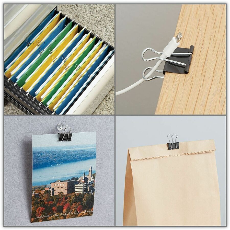 Universal Binder Clips with Storage Tub, Medium, Black/Silver, 24/Pack - Medium - 1.3" Width - 0.63" Size Capacity - Black, Silver - Metal, Steel Wire - 24 / Pack