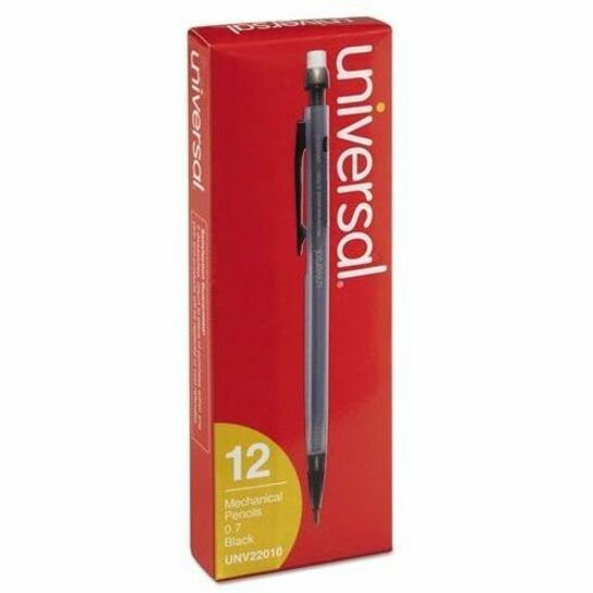 Universal Mechanical Pencil, 0.7 mm, HB (#2), Black Lead, Smoke/Black Barrel, Dozen - 0.7 mm Black Lead - #2, HB - Refillable - Smoke Plastic, Black Barrel - 1 Dozen