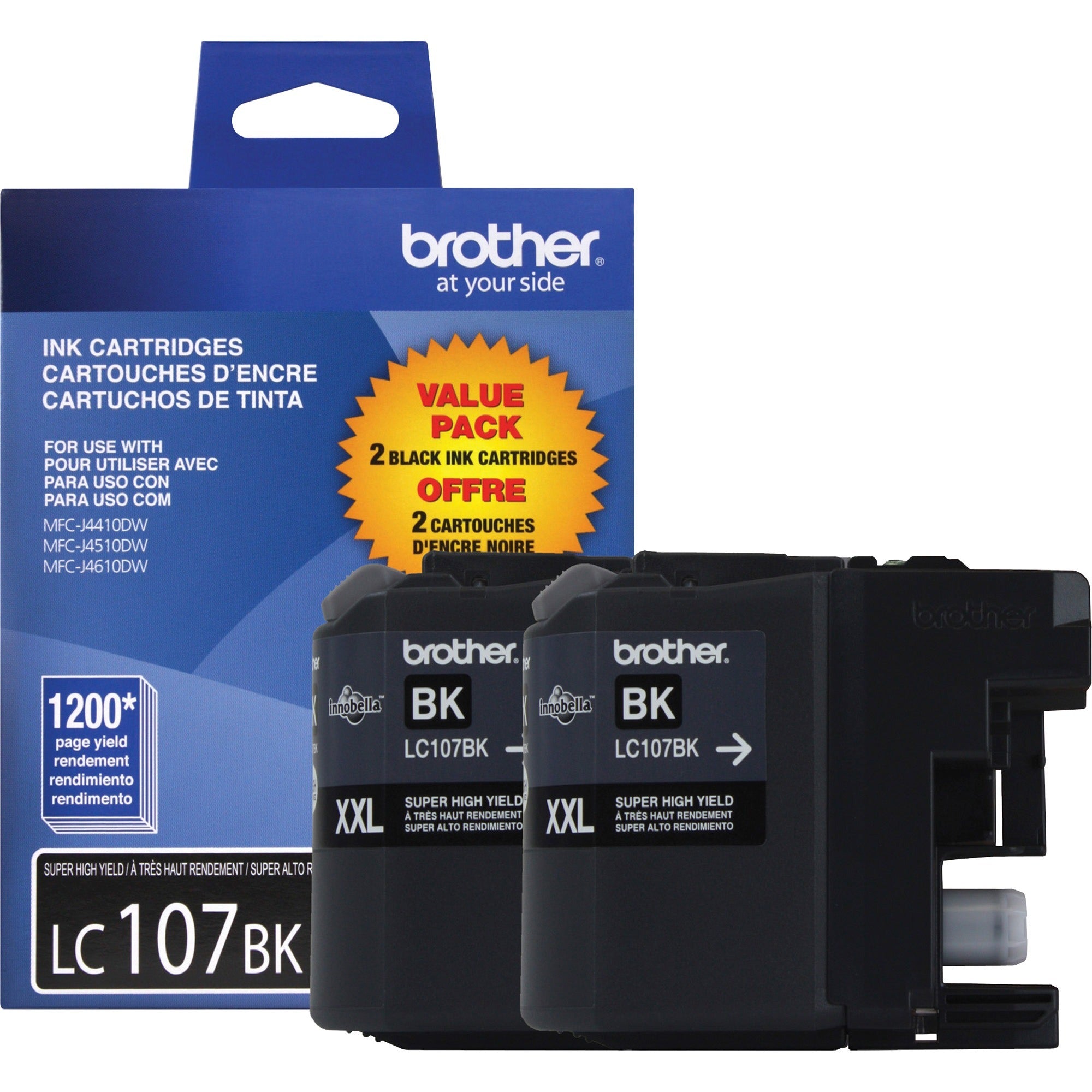 Brother Innobella LC1072PKS Original High Yield Inkjet Ink Cartridge - Black - 2 / Pack - 1200 Pages