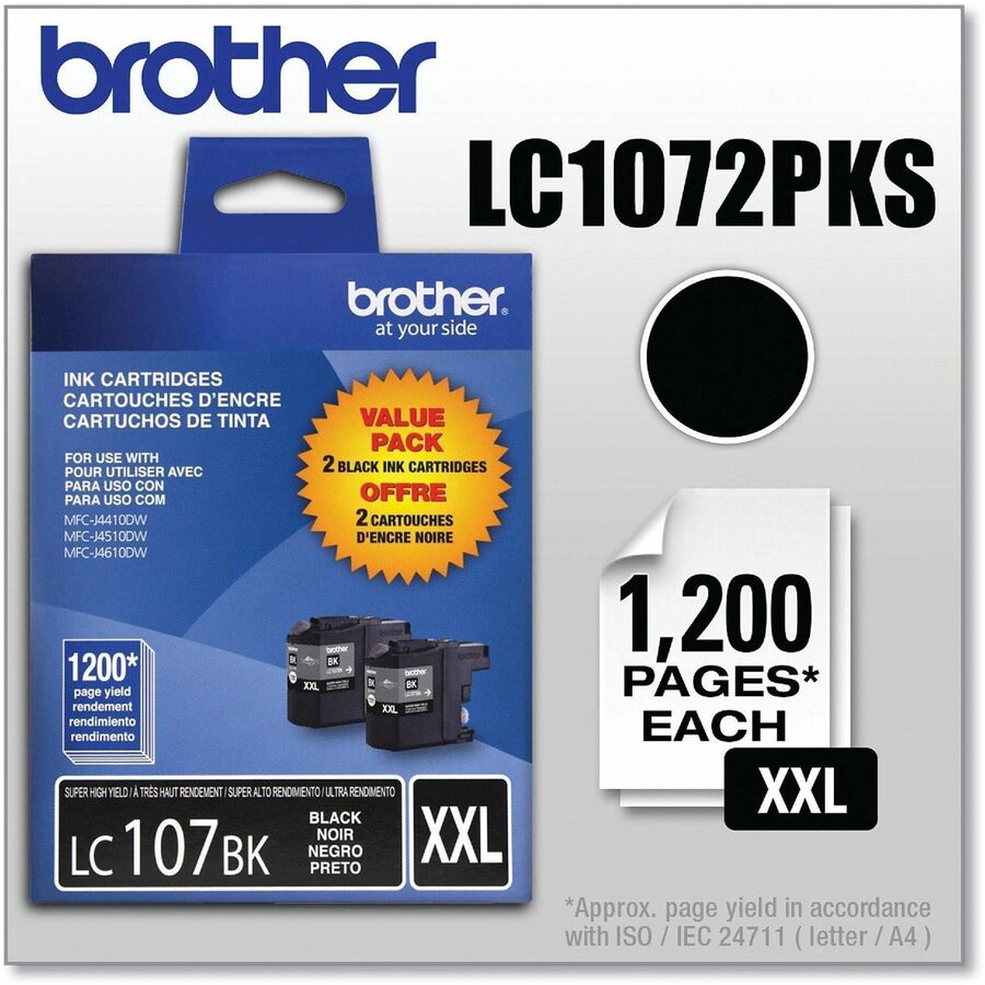 Brother Innobella LC1072PKS Original High Yield Inkjet Ink Cartridge - Black - 2 / Pack - 1200 Pages