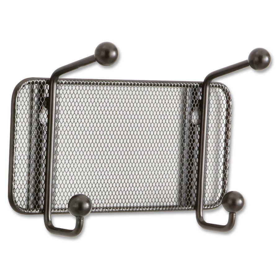 Safco Onyx Mesh Sturdy 2-Hook Garment Wall Rack - 2 Hooks - 5.5" Height x 8.5" Width - Double Hook - for Garment, Hat, Coat - Steel - Black - 1 Each