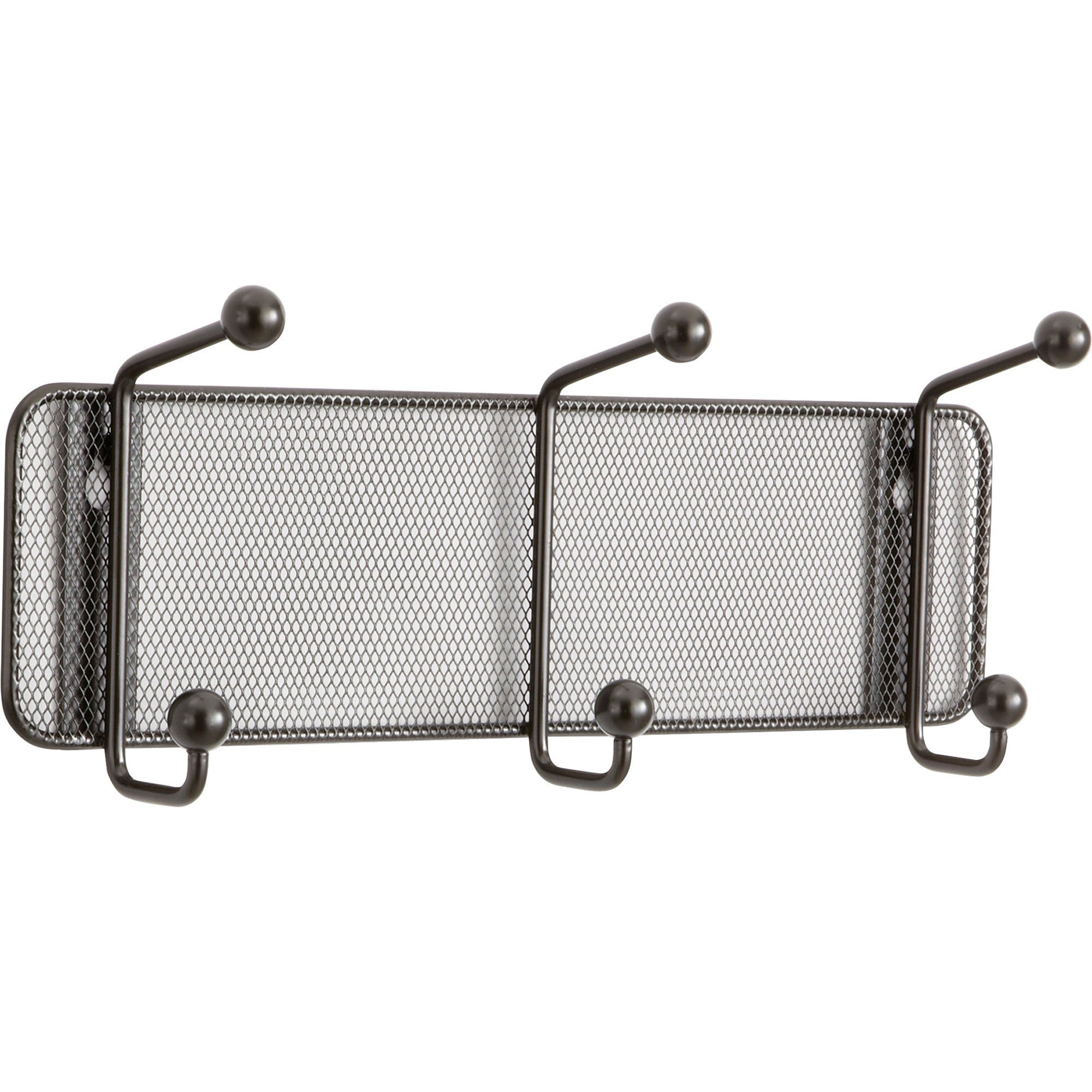 Safco Onyx Mesh 3-Hook Garment Wall Rack - 3 Hooks - 5.5" Height x 14.8" Width - Double Hook - for Garment, Coat, Hat - Steel - Black - 1 Each