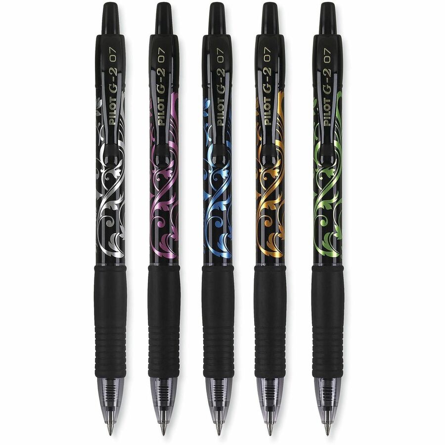 G2 G2 Fashion Collection Gel Roller Pens - 0.7 mm Fine Pen Point - Refillable - Retractable - Black Ink - Gel-based - Silver, Pink, Blue, Orange, Green Barrel - 5 / Pack