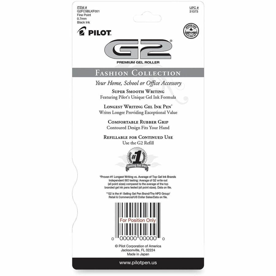 G2 G2 Fashion Collection Gel Roller Pens - 0.7 mm Fine Pen Point - Refillable - Retractable - Black Ink - Gel-based - Silver, Pink, Blue, Orange, Green Barrel - 5 / Pack