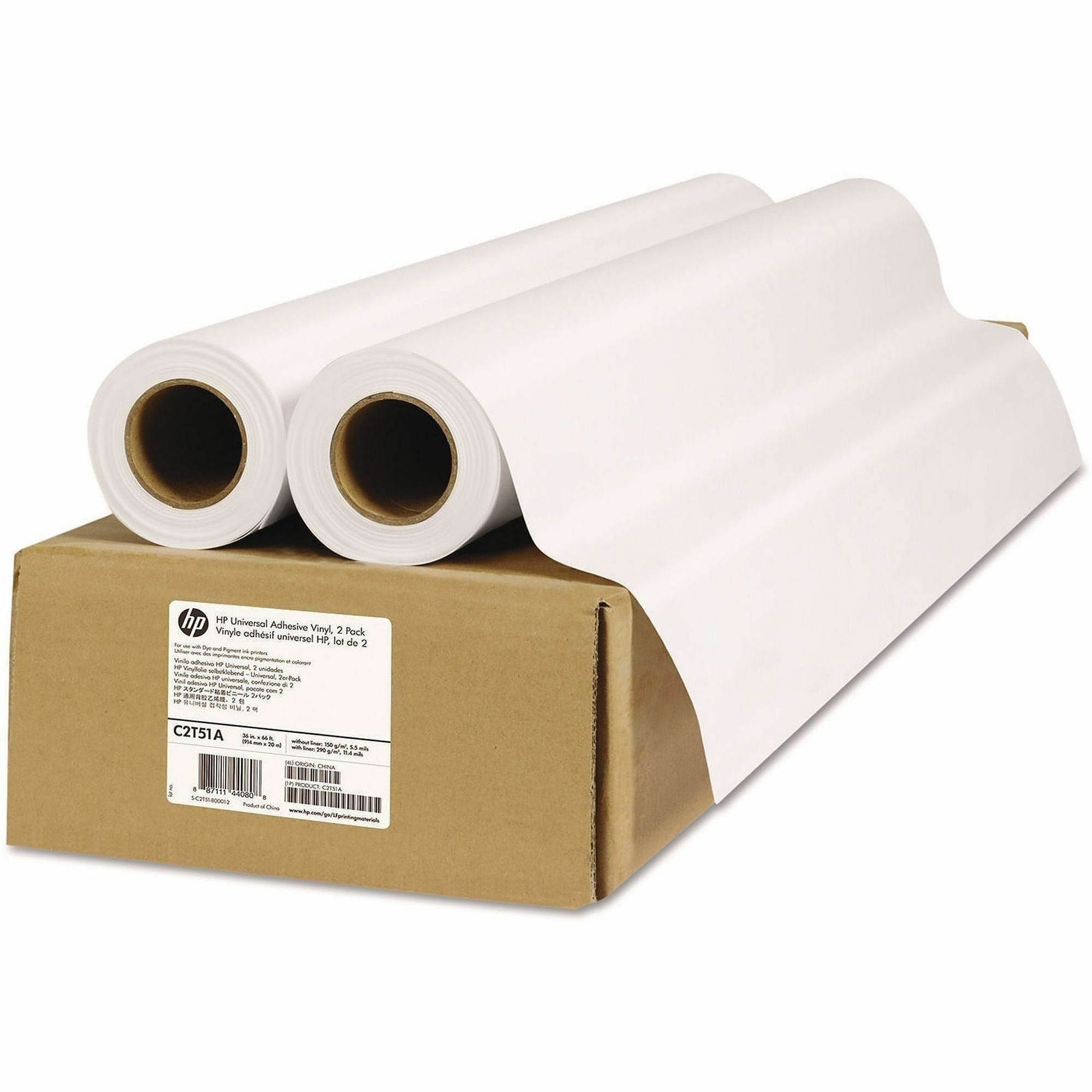 HP 2-Pack Universal Adhesive Vinyl-914 mm x 20 m (36 in x 66 ft) - 35 63/64" x 65 39/64 ft - 150 g/m² Grammage - Matte - Permanent Adhesive, Pressure Sensitive, Quick Drying - 2 Pack