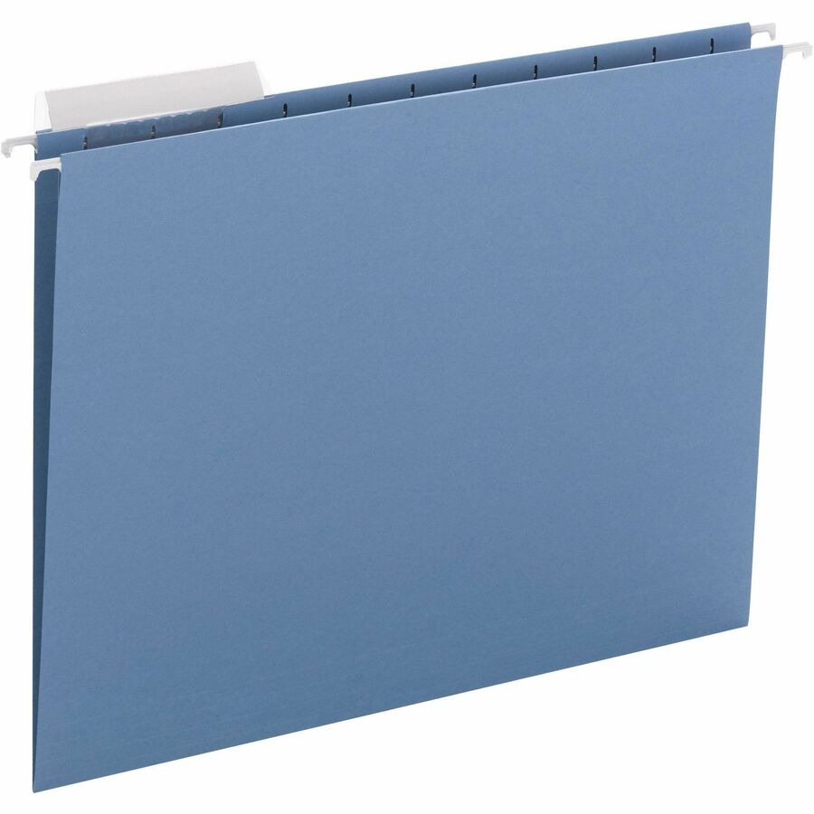 Smead 1/3 Tab Cut Letter Recycled Hanging Folder - 8 1/2" x 11" - Top Tab Location - Assorted Tab Position - 11 pt. - Poly - Blue - 10% Paper Recycled - 25 / Box