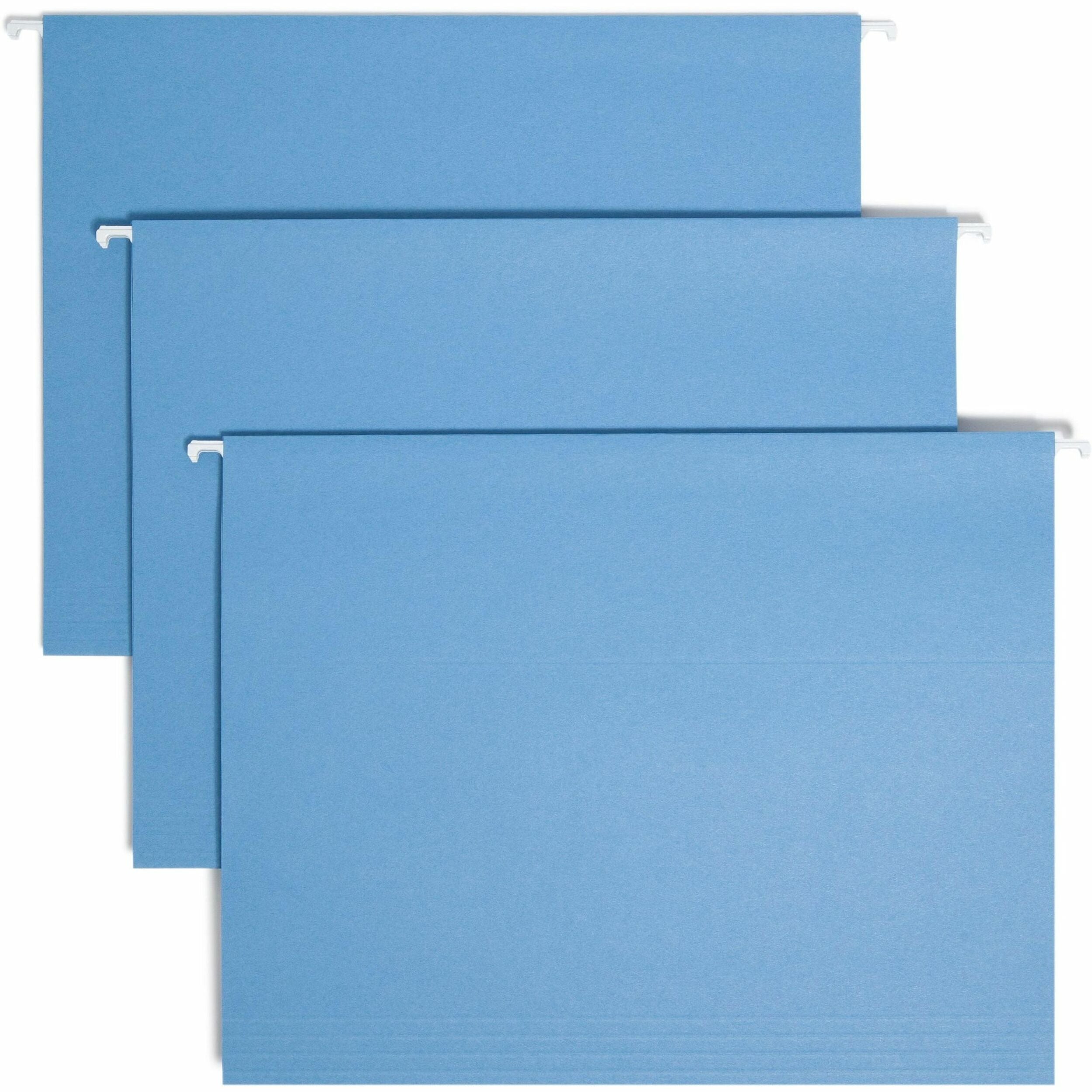 Smead 1/3 Tab Cut Letter Recycled Hanging Folder - 8 1/2" x 11" - Top Tab Location - Assorted Tab Position - 11 pt. - Poly - Blue - 10% Paper Recycled - 25 / Box