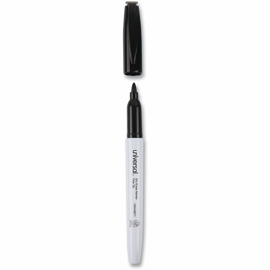 Universal Pen Style Dry Erase Marker, Fine Bullet Tip, Black, Dozen - Fine Bullet Marker Point - Black Ink - Dry - General Purpose - 1 Dozen