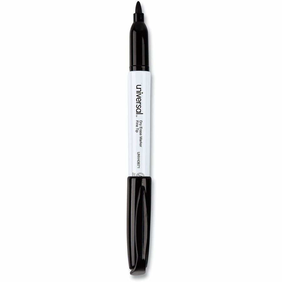 Universal Pen Style Dry Erase Marker, Fine Bullet Tip, Black, Dozen - Fine Bullet Marker Point - Black Ink - Dry - General Purpose - 1 Dozen