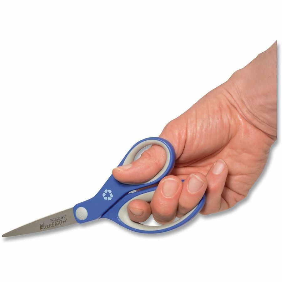 Westcott KleenEarth 8" Soft Handle Scissors - 8" Overall Length - Left/Right - Stainless Steel - Straight Tip - Blue - 1 Each