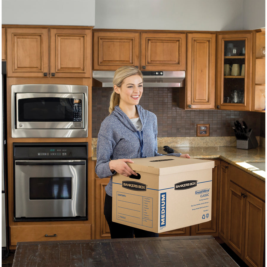 Fellowes Bankers Box SmoothMove Classic Moving Boxes, Medium - Internal Dimensions: 15" Width x 18" Depth x 14" Height - External Dimensions: 15.5" Width x 19" Depth x 14.5" Height - Lift-off Closure - Kraft - Recycled - 8 / Carton