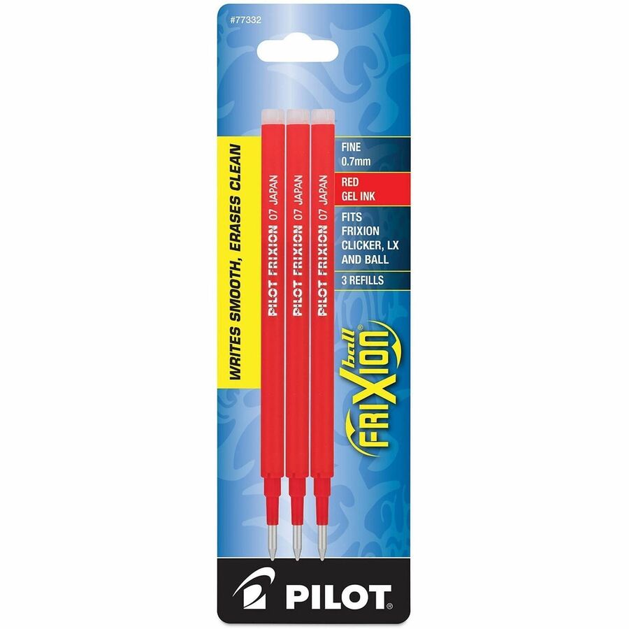 FriXion Gel Ink Pen Refills - 0.70 mm , Medium Point - Red Ink - Eco-friendly, Wear Resistant, Tear Resistant, Erasable - 3 / Pack