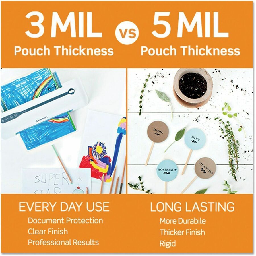 Scotch Thermal Laminating Pouches - Laminating Pouch/Sheet Size: 2.30" Width x 3.70" Length x 5 mil Thickness - Glossy - for Business Card, Photo, Document, Lists, Coupon, Punch Card - Double Sided, Moisture Resistant, Photo-safe - Clear - 100 / Pack