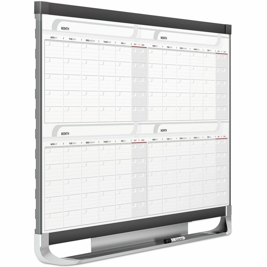 Quartet Prestige&reg; 2 Magnetic Four Month Calendar Board - Monthly - 4 Month - White, Graphite - Steel - 24" Height x 36" Width - Magnetic, Durable, Ghost Resistant, Stain Resistant, Marker Tray, Maintenance Schedule