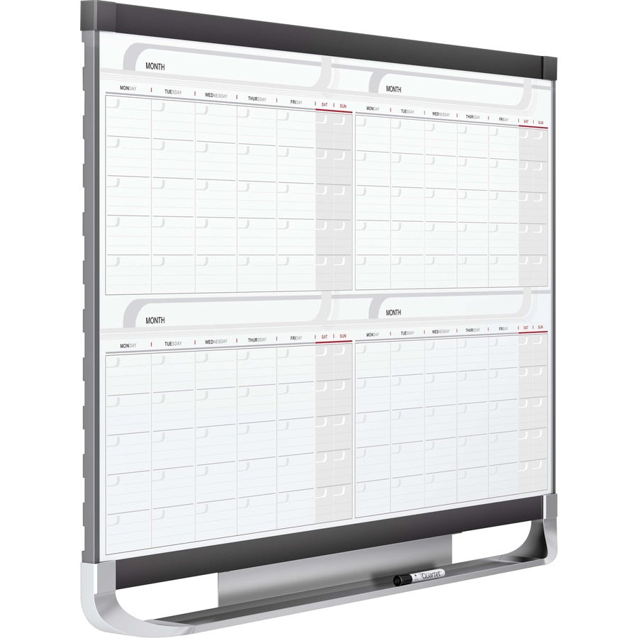 Quartet Prestige&reg; 2 Magnetic Four Month Calendar Board - Monthly - 4 Month - White, Graphite - Steel - 24" Height x 36" Width - Magnetic, Durable, Ghost Resistant, Stain Resistant, Marker Tray, Maintenance Schedule